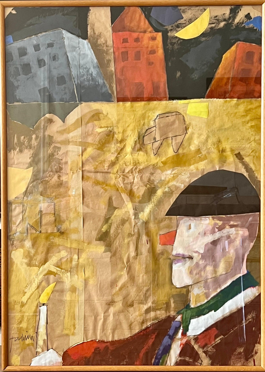 Mixed Media Outsider Art Original Photo Collage Painting in Plastic Bag 2 Sided