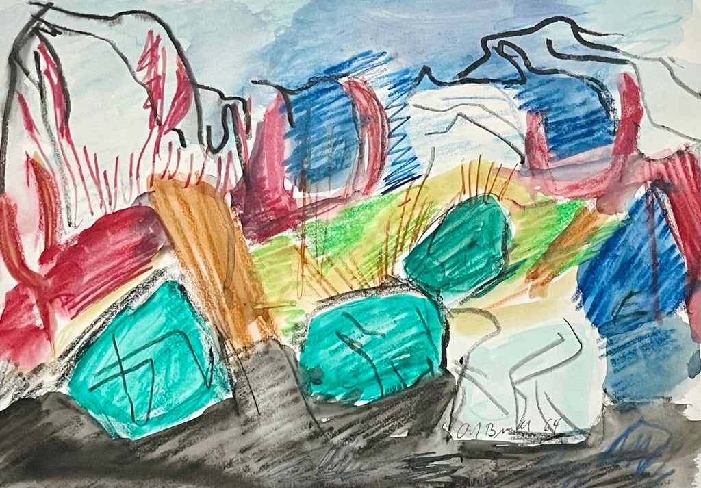 German Abstract Colorful Watercolor Painting Crayon Drawing Andreas Bindl
