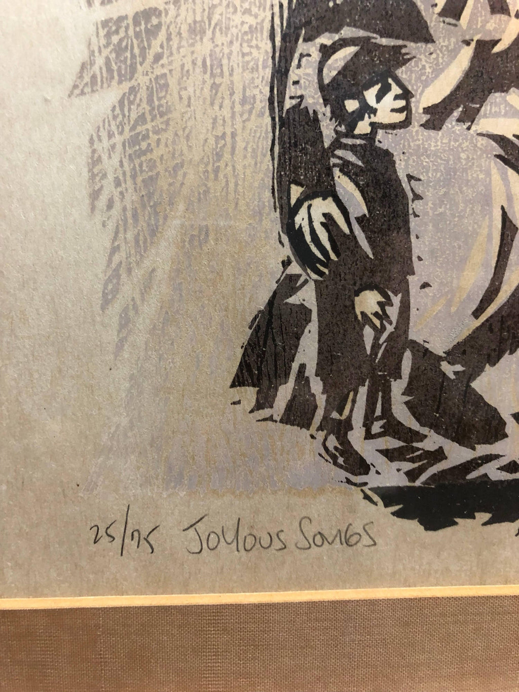 Original Judaica Woodcut Print  'Joyous Songs' Dancing Jewish Couple