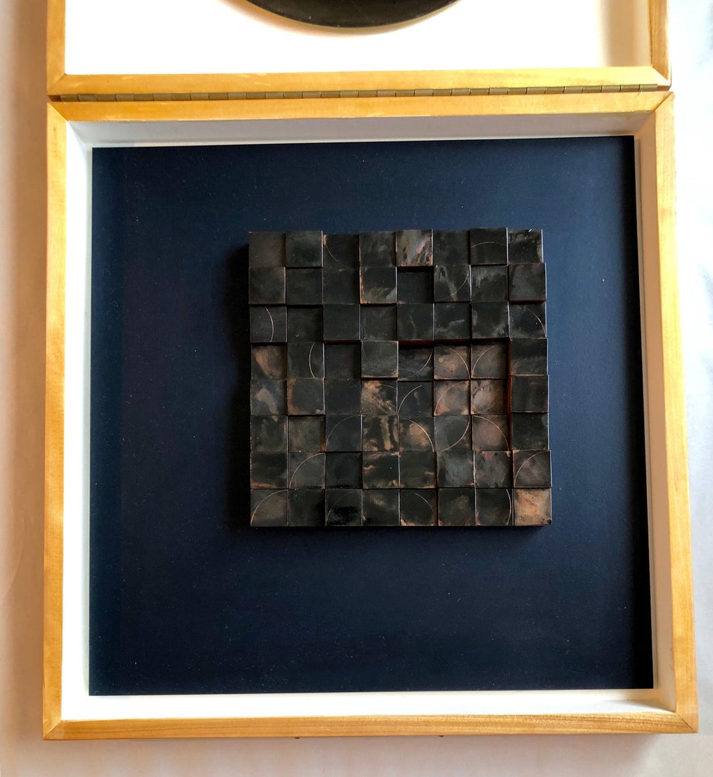 Modernist Detroit Table Sculpture Wood Collage Box Assemblage Americordo Copper