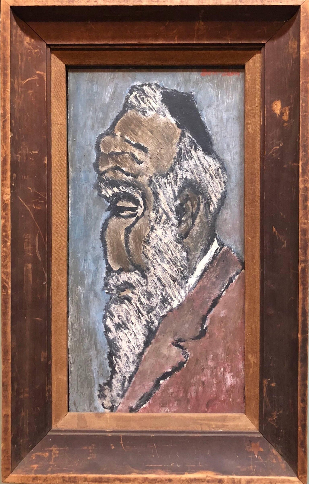 Modernist Judaica Oil Painting "Old Jew" Jewish Rabbi at Prayer