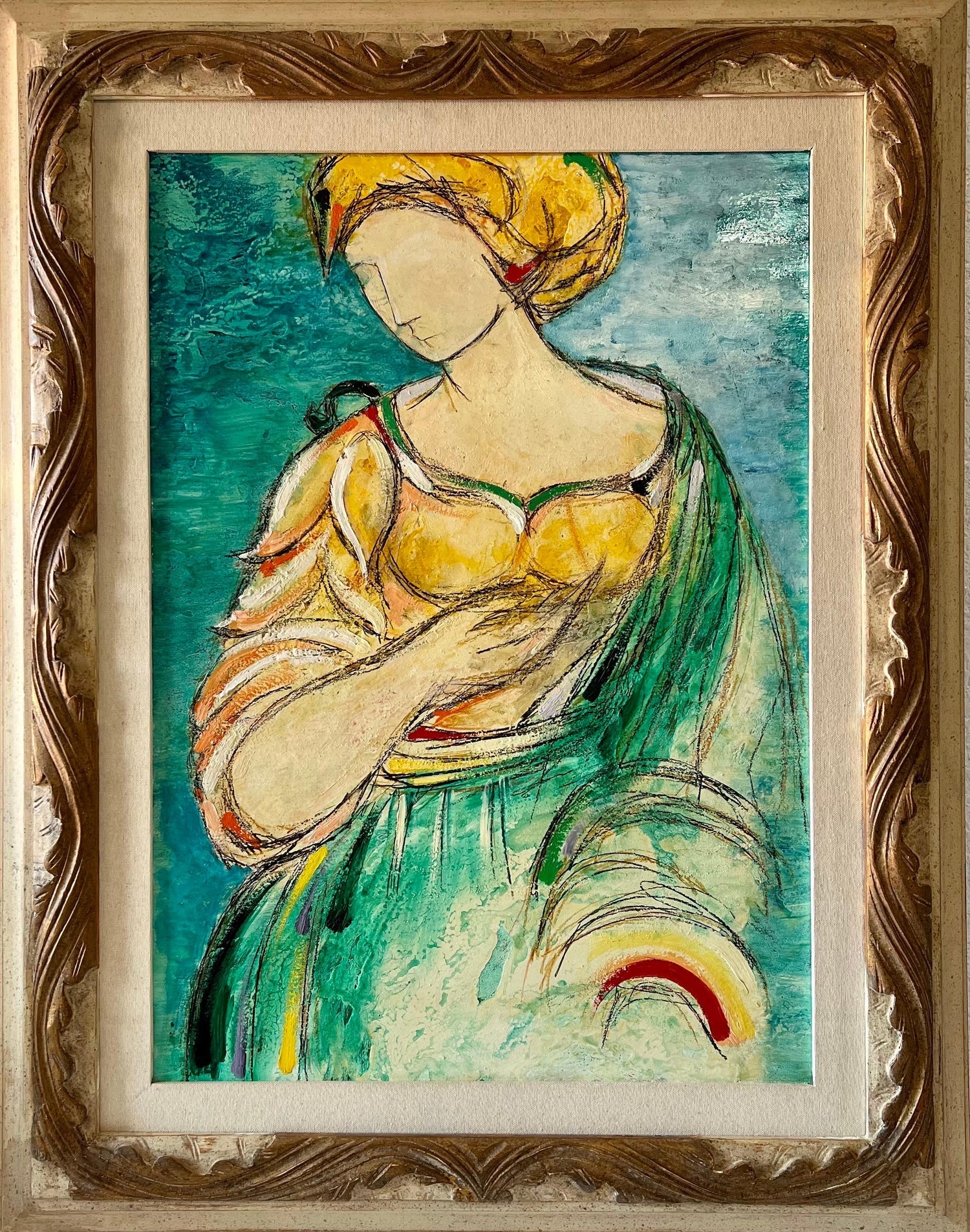 Large French Naive Oil Painting Jacques Boeri Fauvist Color Surrealist Fantasy