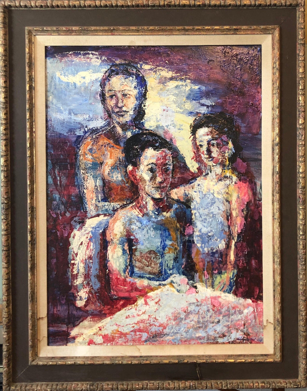 Large Surrealist French Expressionist Oil Painting Moody Boys Pierre Henry