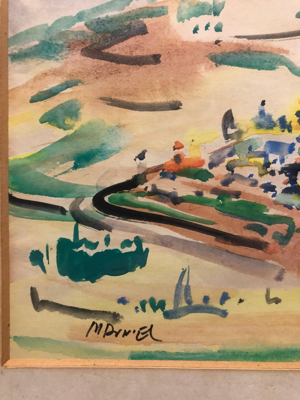 Israeli Modernist Watercolor Painting Jerusalem Landscape Bezalel School Avniel