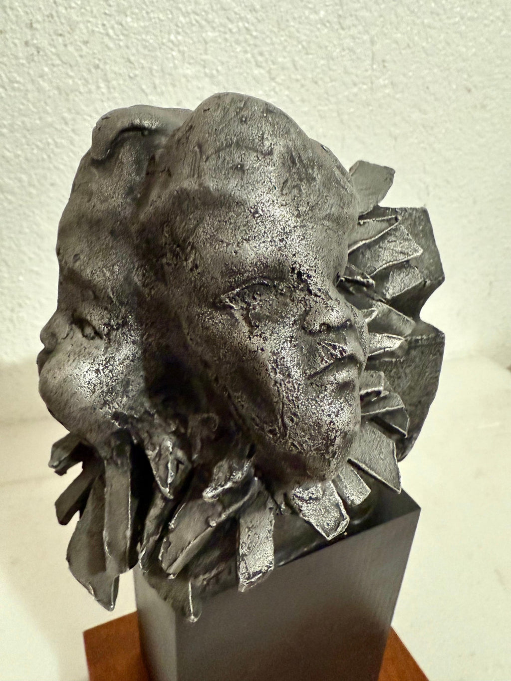 French Naif Modernist Sculpture In Metal Brutalist Head of Woman Valerie Hadida