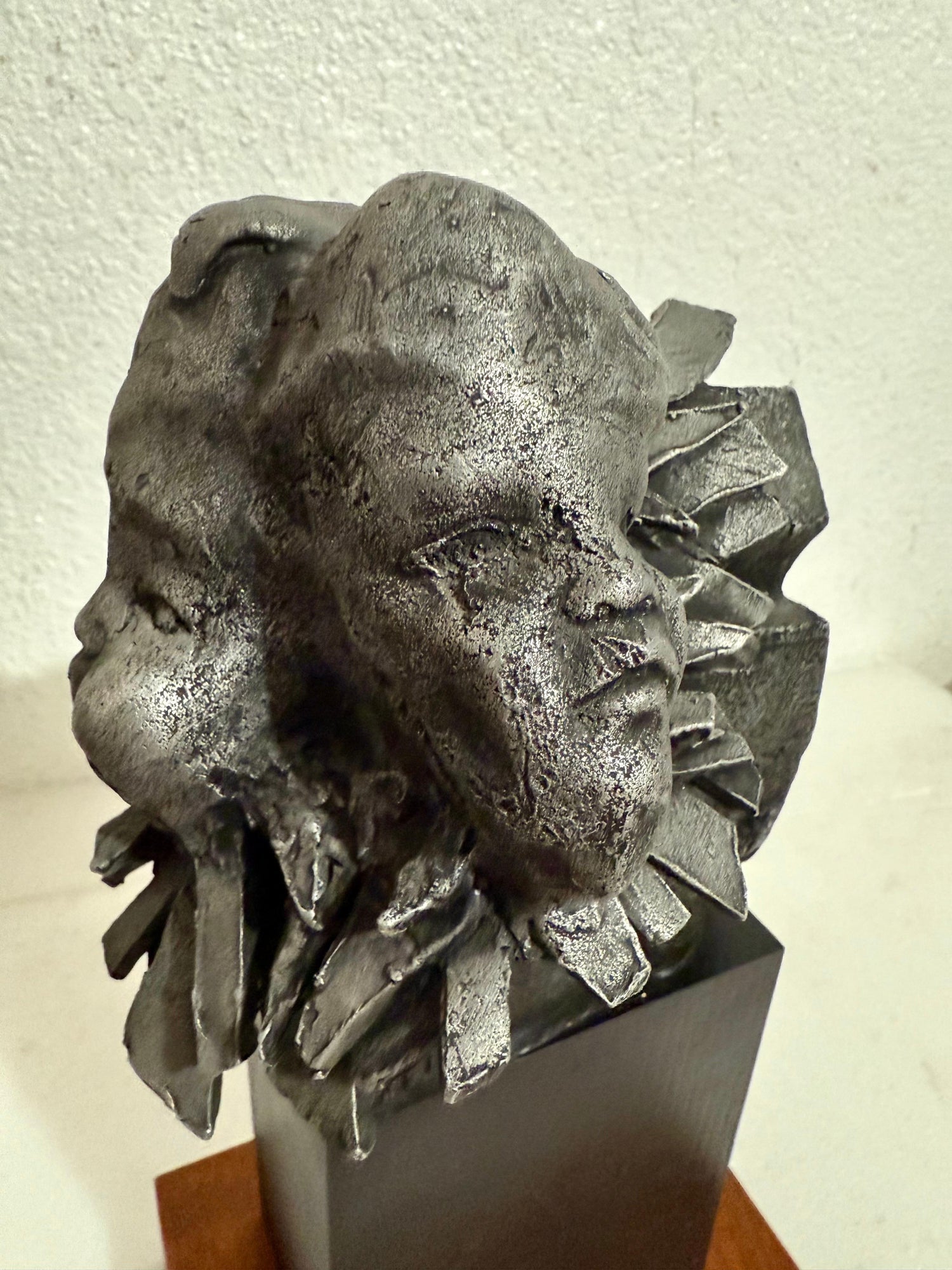 French Naif Modernist Sculpture In Metal Brutalist Head of Woman Valerie Hadida