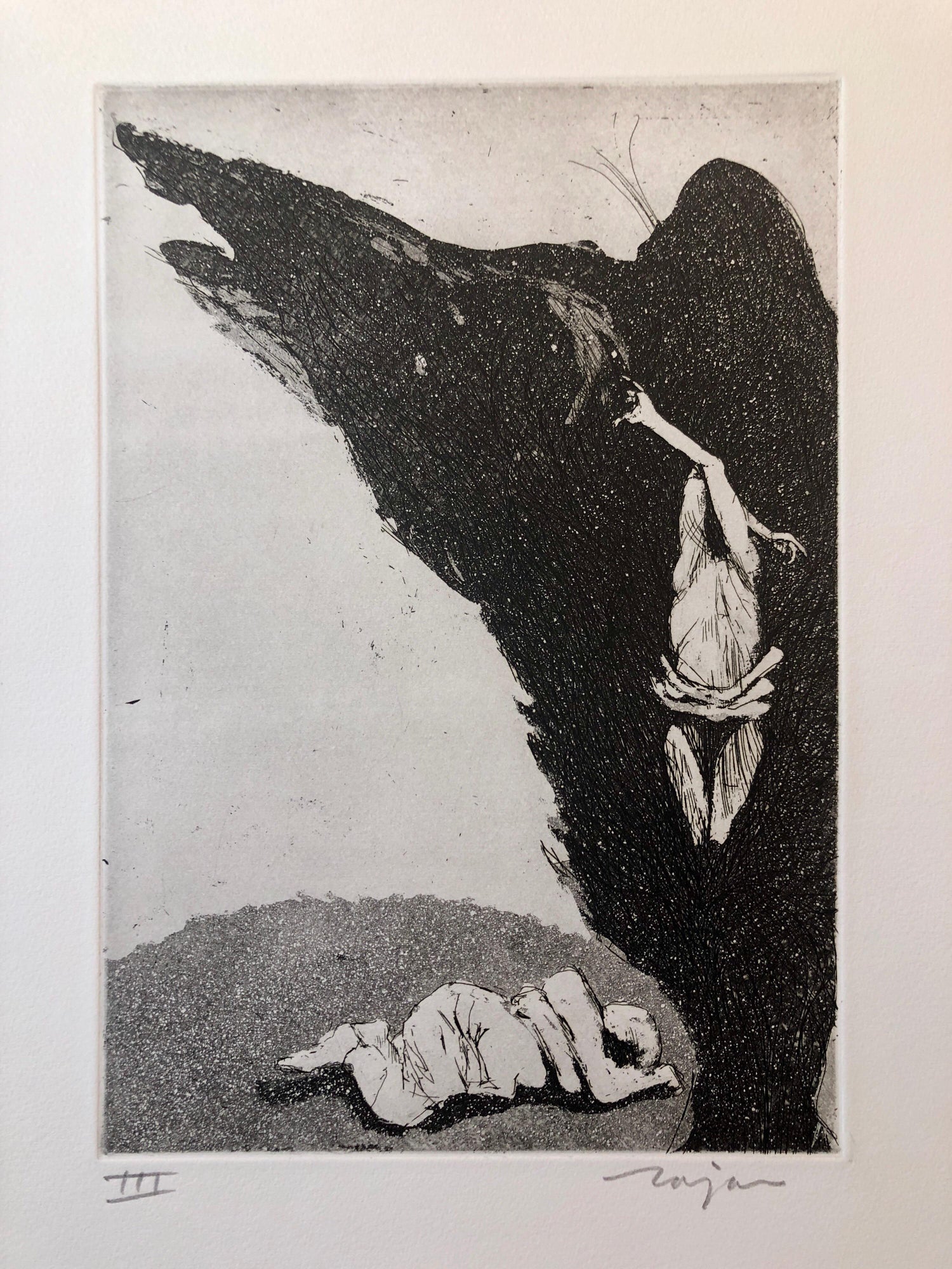Woman in Agony or Ecstasy, Modernist Israeli Etching
