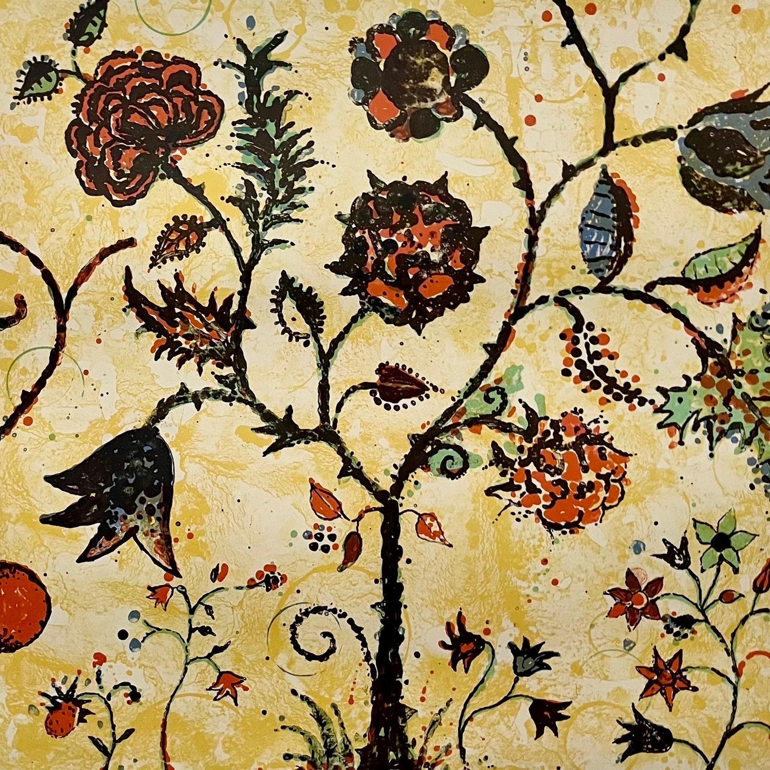 Modernist 1998 Flowering Tree Color Lithograph Dan Rizzie Mod Collage Artist