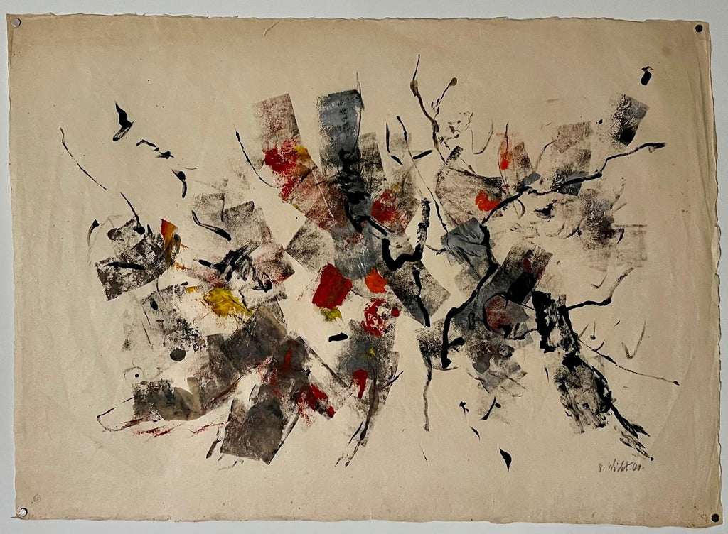 Large Abstract Expressionist Oil Painting on Rice Paper Modernist John Von Wicht