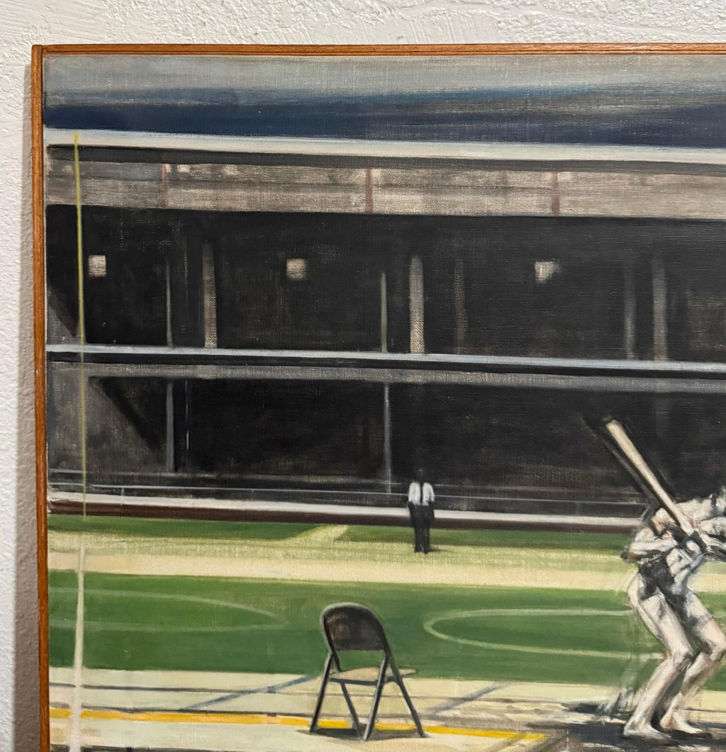 Large American Modernist Oil Painting Baseball Game the Tryout Sidney Goodman
