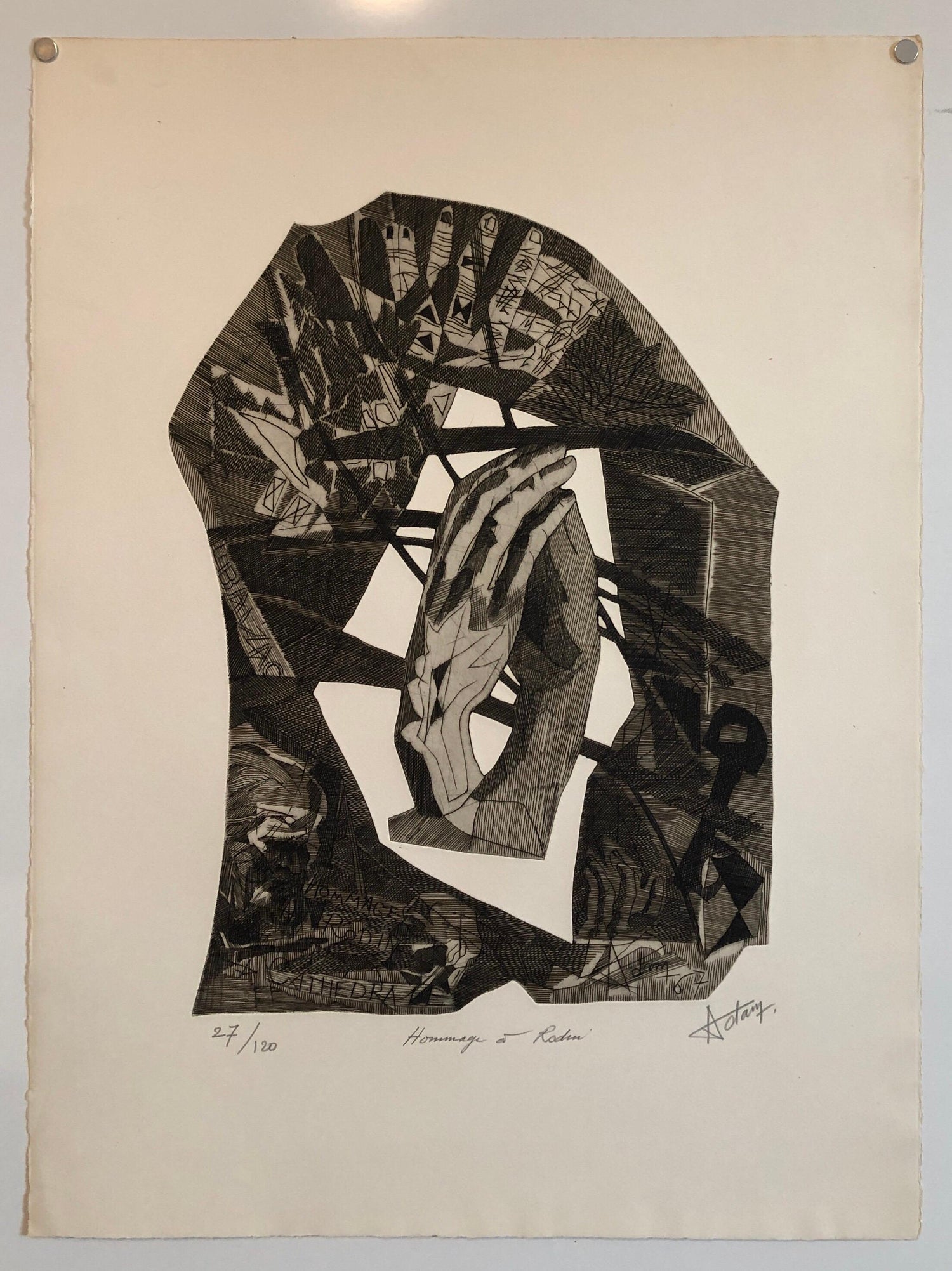 Surrealist Carborundum Etching, Homage a Rodin