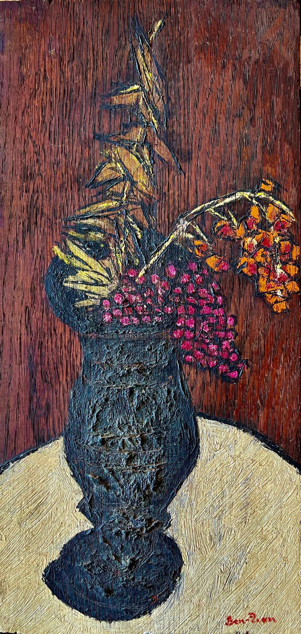 American Modernist Oil Painting Expressionist Vase, Flowers WPA Artist Ben ZIon