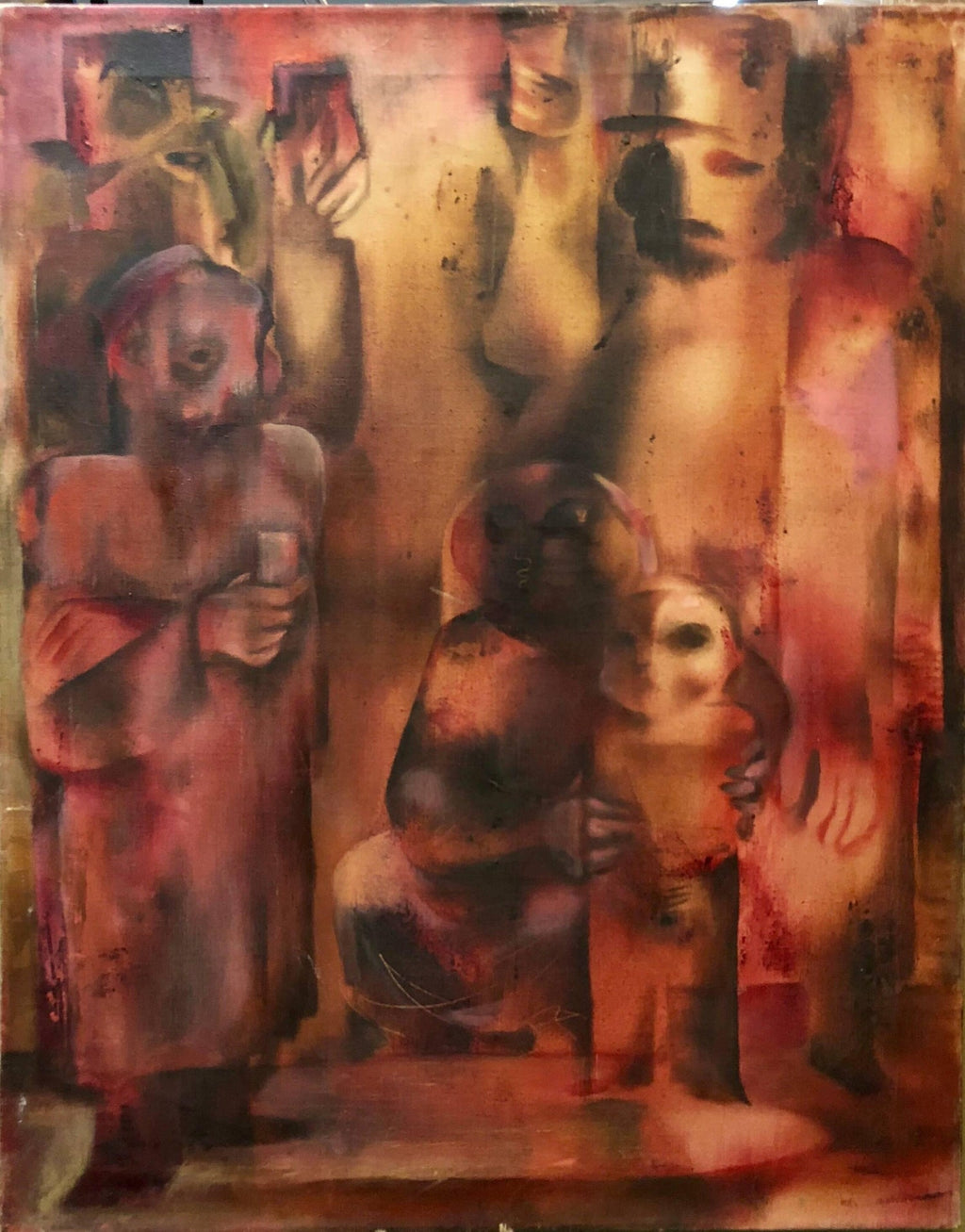 Israeli Judaica Original Painting, "Temptation" Dancing Polish Artist Arie Dubi