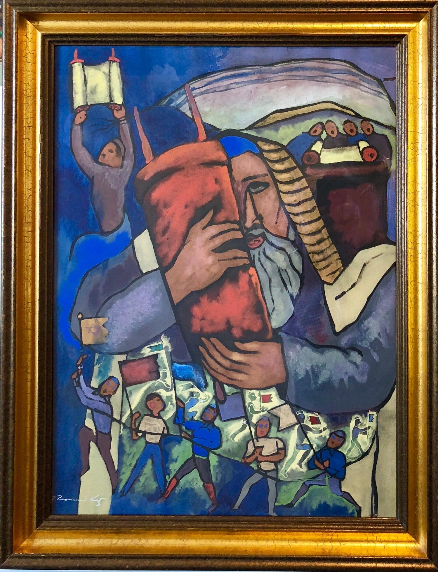 Israeli Kibbutz Artist Judaica Shul Torah Ark Surrealist Gouache Painting