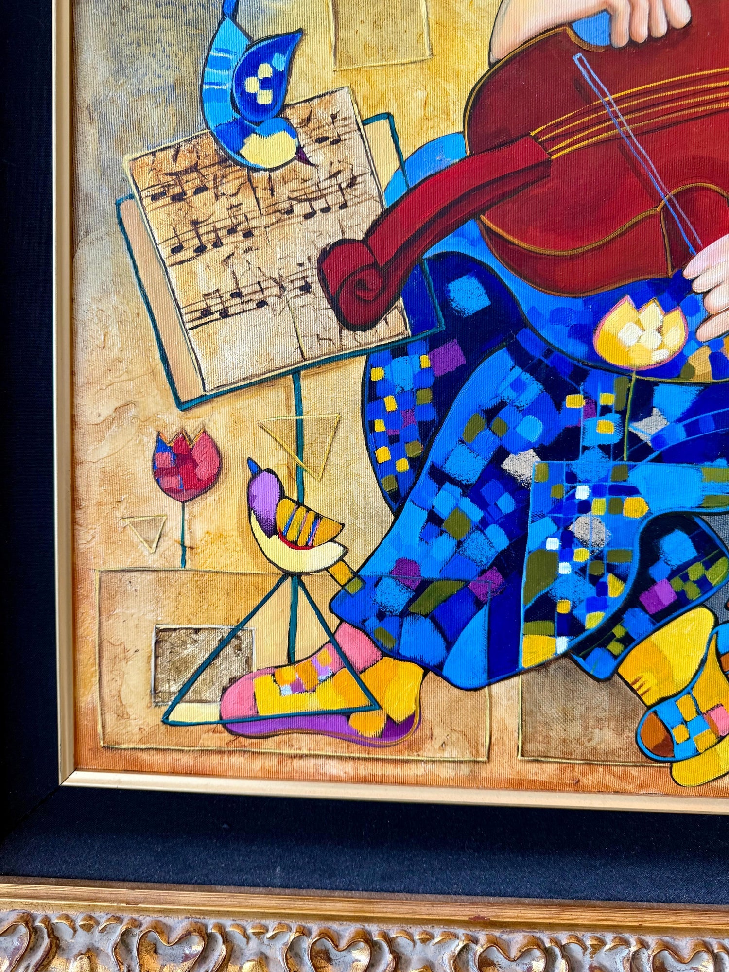 Large Colorful Music Notes Israeli Modernist Oil Painting Dorit Levi Musical Art
