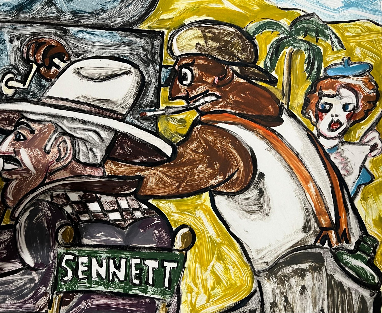 Huge Red Grooms Monotype Oil Painting LA Hollywood Circus Film Cartoon Pop Art