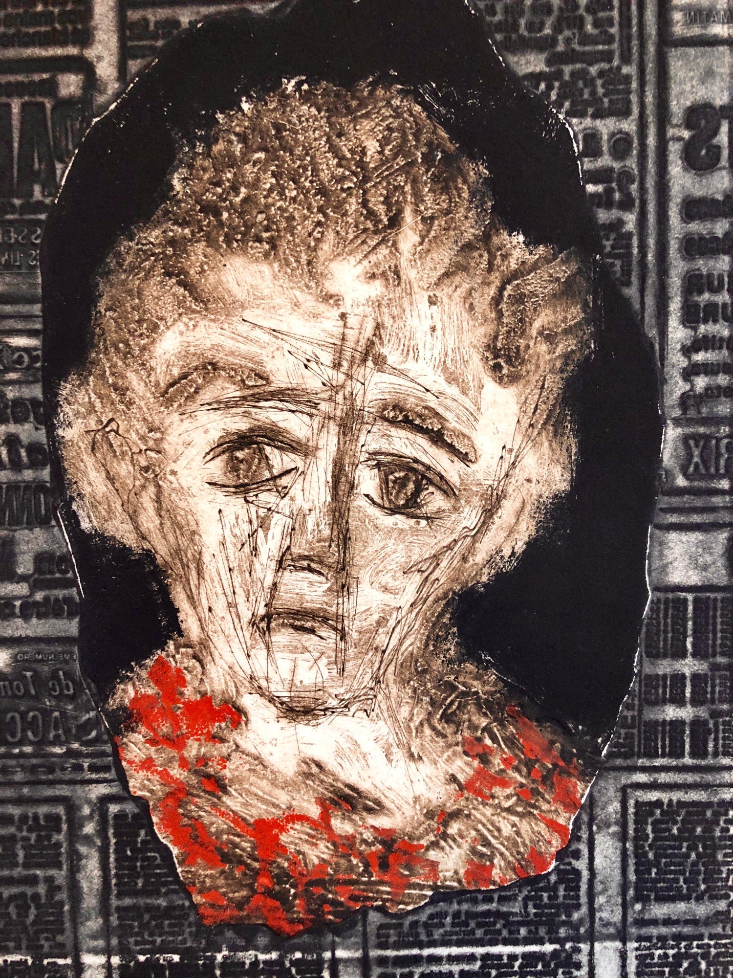 Portrait of Woman on Typeface French Jewish Surrealist Aquatint Etching Judaica