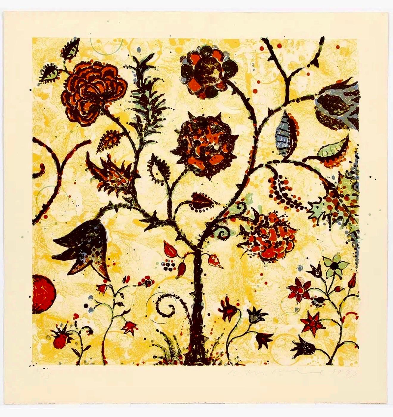 Modernist 1998 Flowering Tree Color Lithograph Dan Rizzie Mod Collage Artist