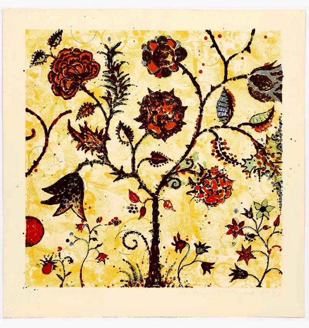 Modernist 1998 Flowering Tree Color Lithograph Dan Rizzie Mod Collage Artist
