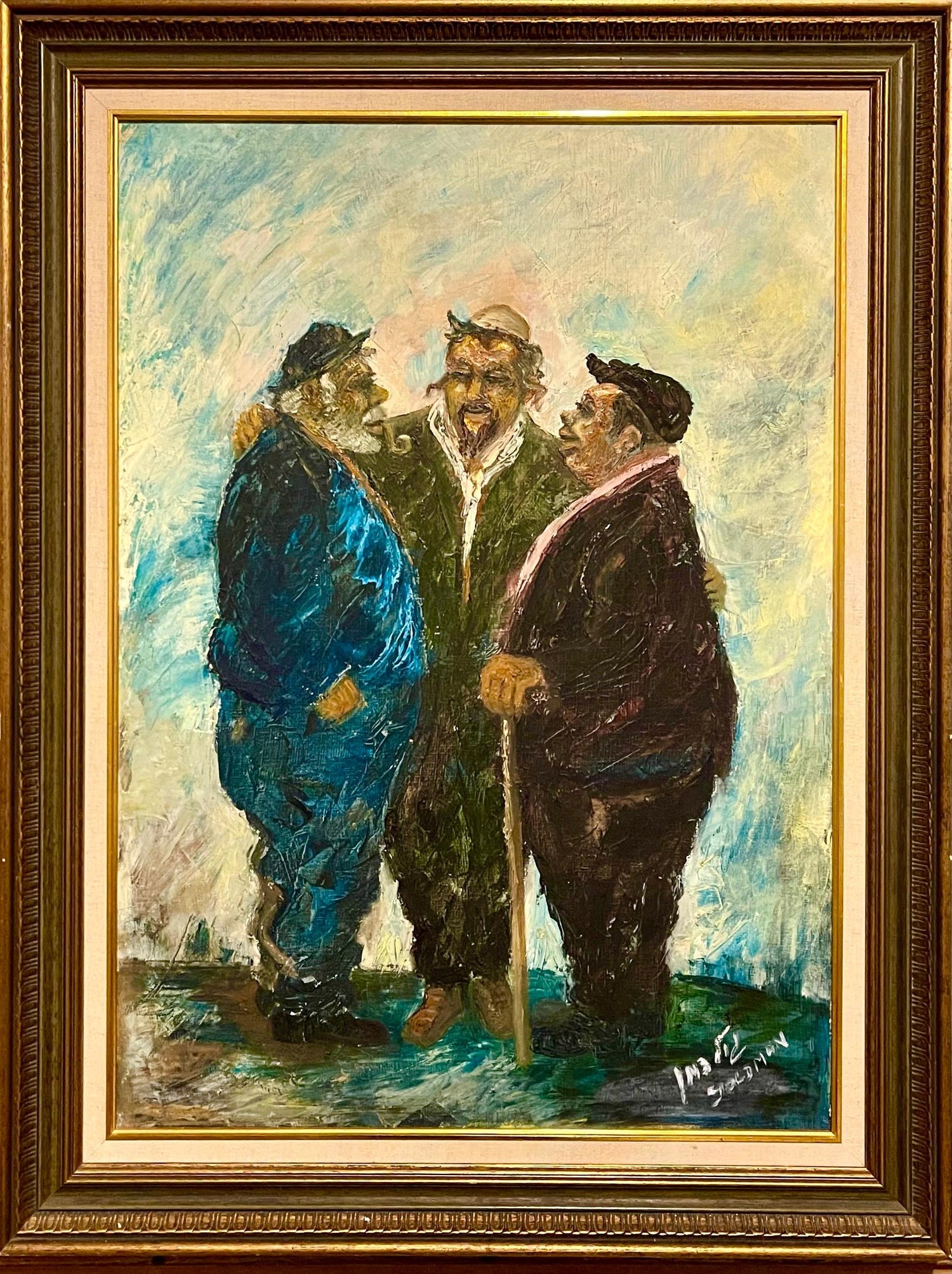 Rare French, Paris 1935 Judaica Oil Painting Rabbis Studying S. Fleischman