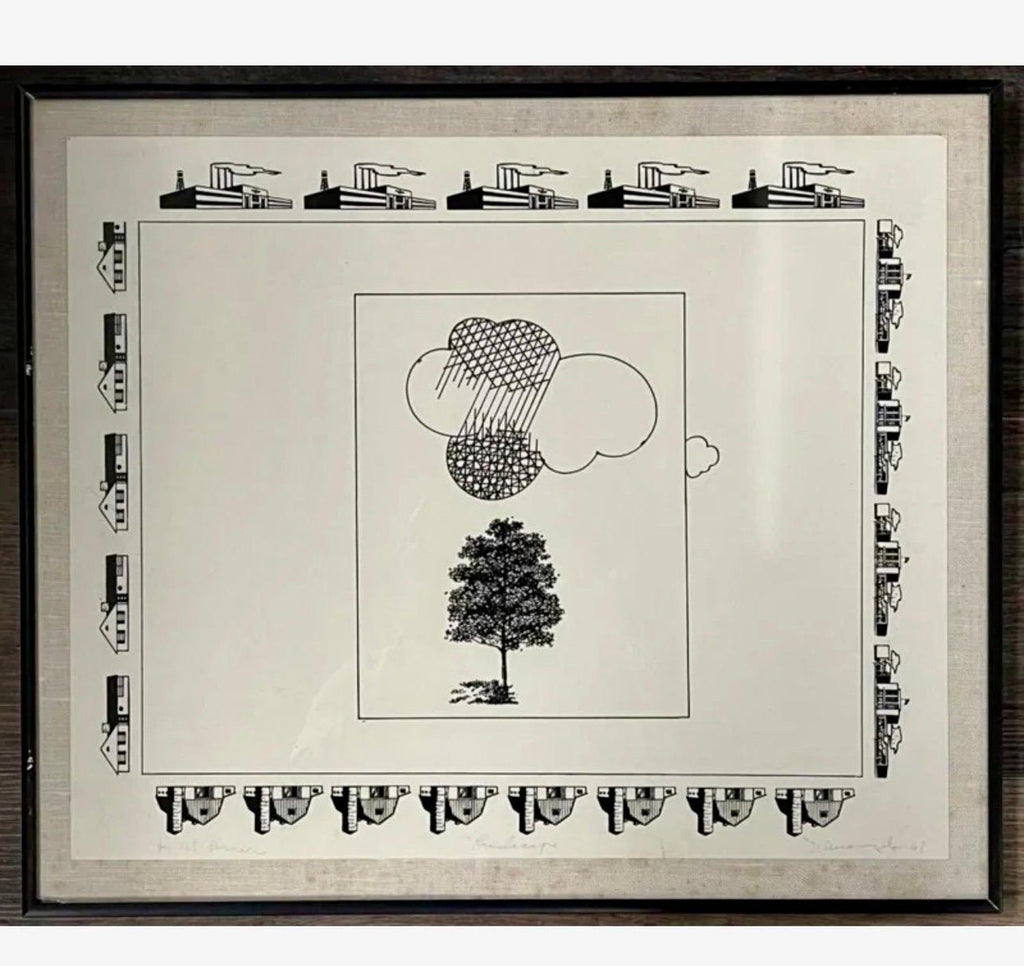 Rare Original 1967 Minimalist Mod Pop Art Allan D'Arcangelo Unique Ink Drawing