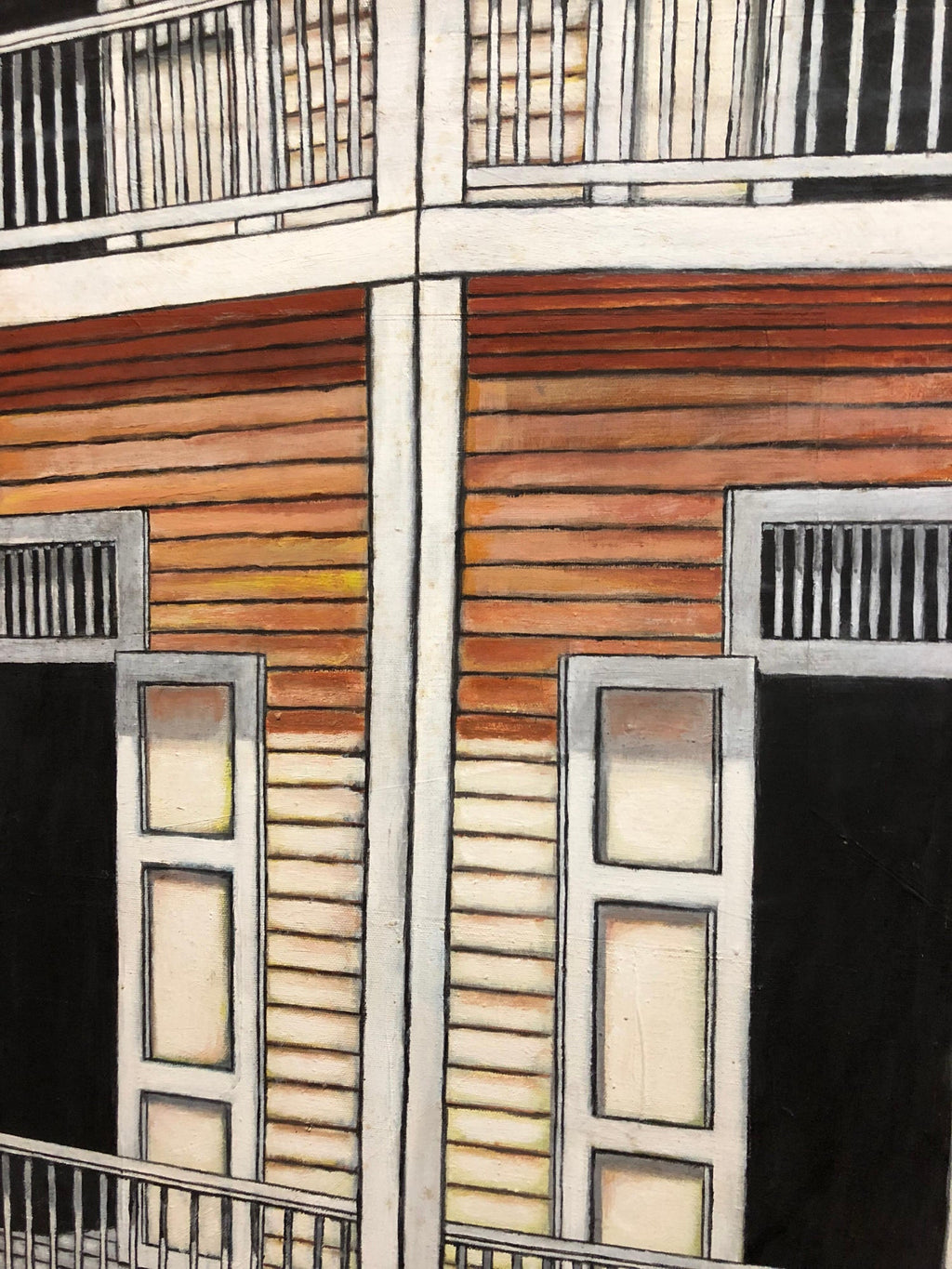 Guatemalan Latin American Oil Painting Modernist Porch Scene