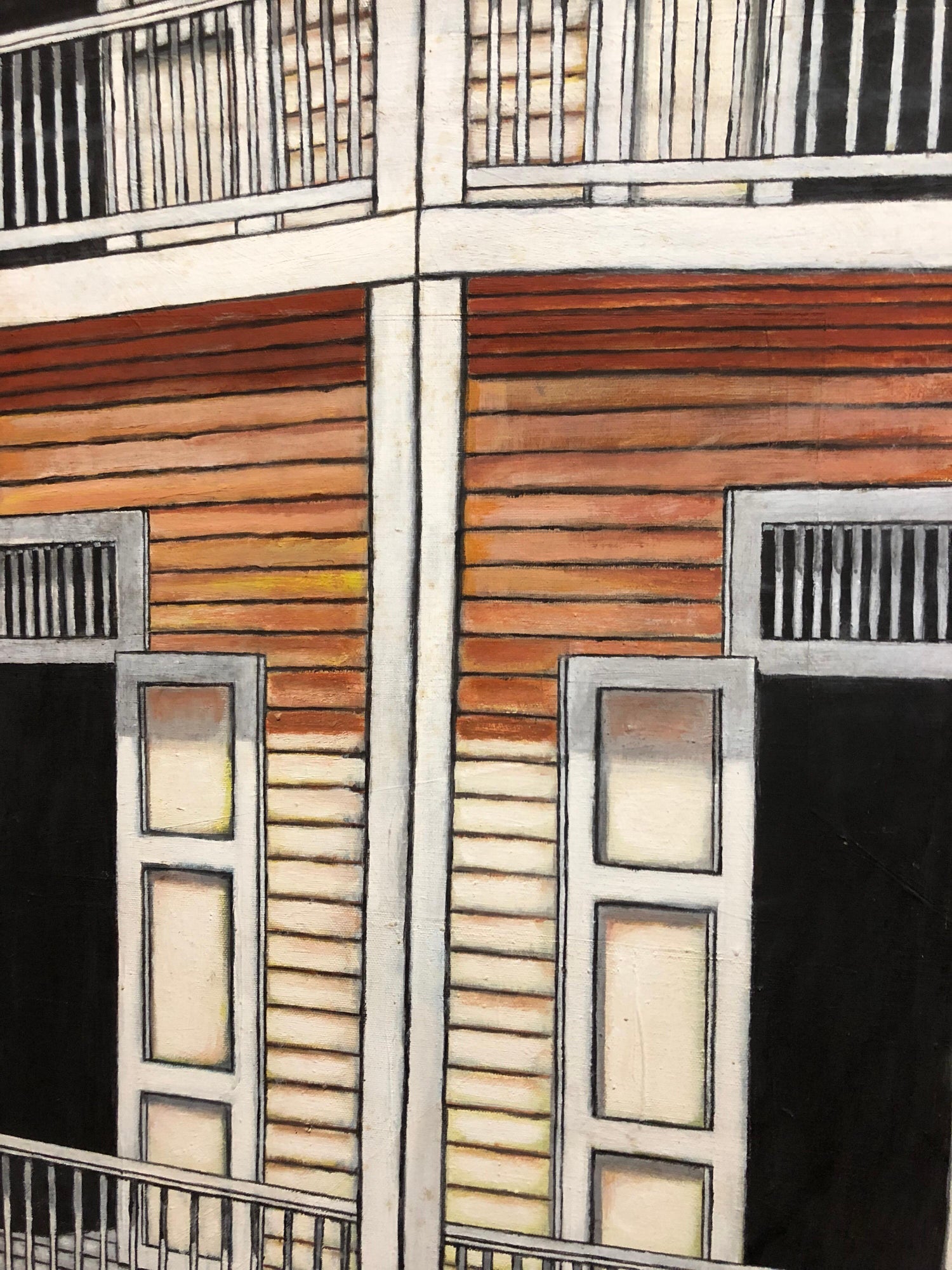 Guatemalan Latin American Oil Painting Modernist Porch Scene