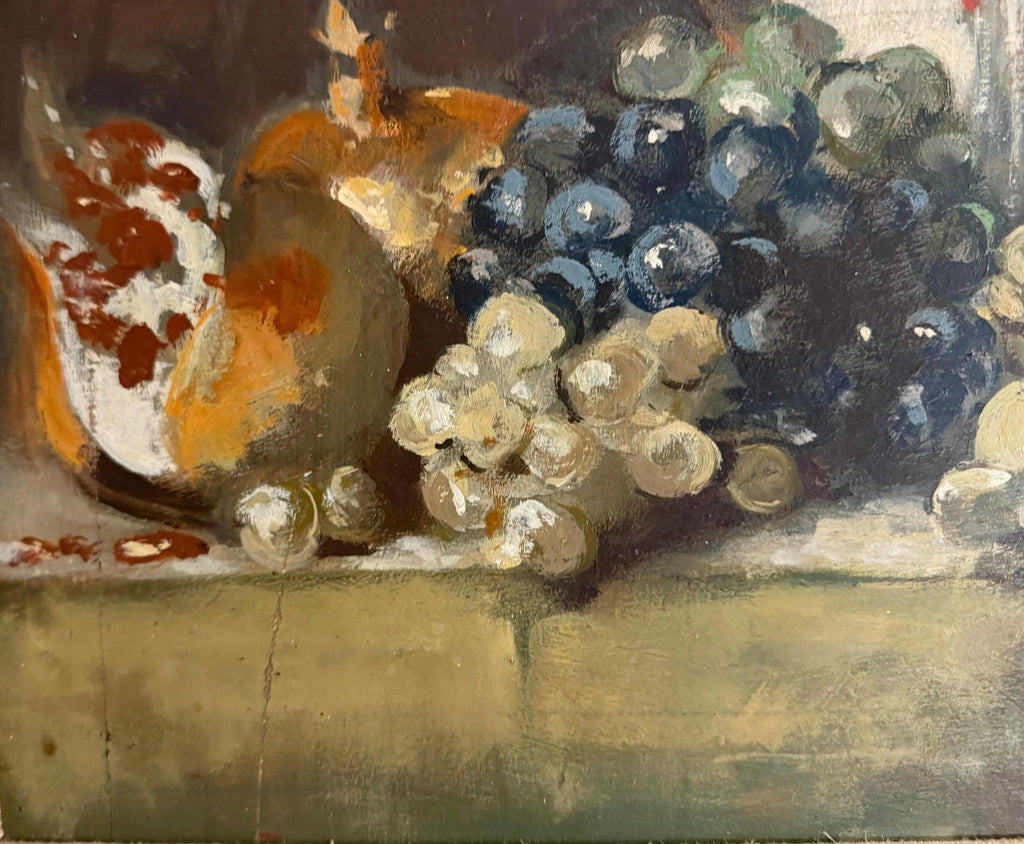 George Deem Appropriation Oil Painting Still Life, fruits, Grapes, Pomegranates