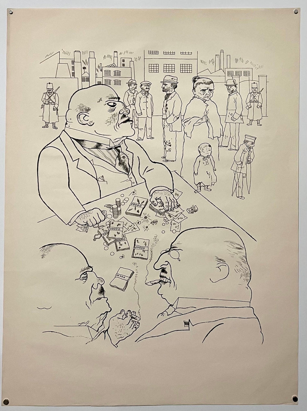 Large George Grosz 1923 Lithograph Die Rauber German Expressionism WPA Realism