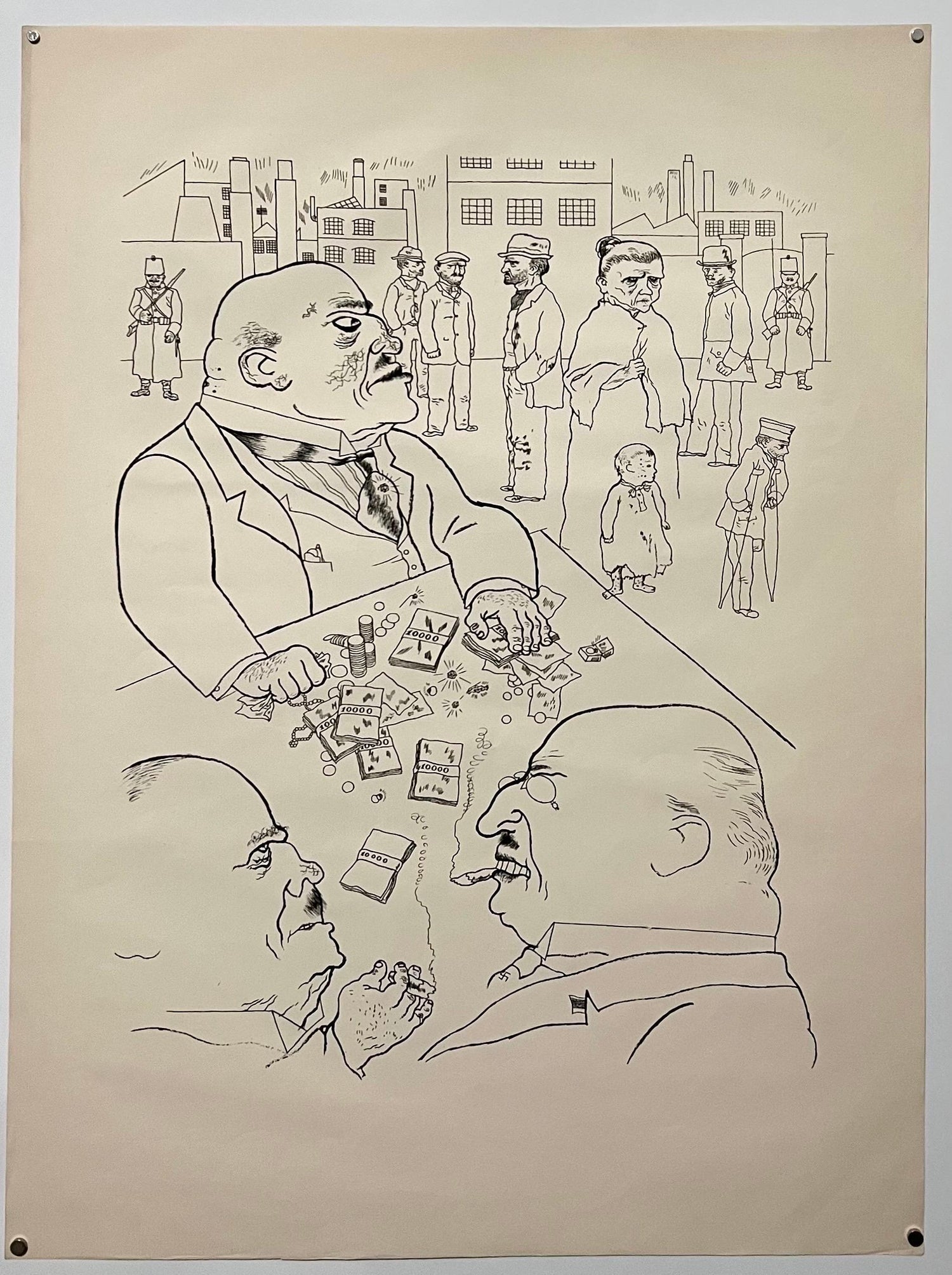 Large George Grosz 1923 Lithograph Die Rauber German Expressionism WPA Realism