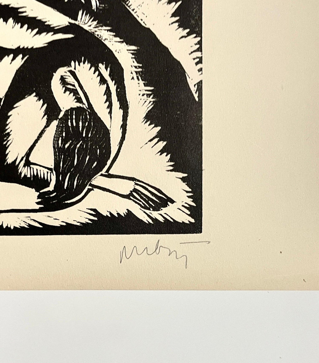 Rare 1923 Cubist Reuven Rubin Woodcut Woodblock Print Israeli Hasidic Judaica