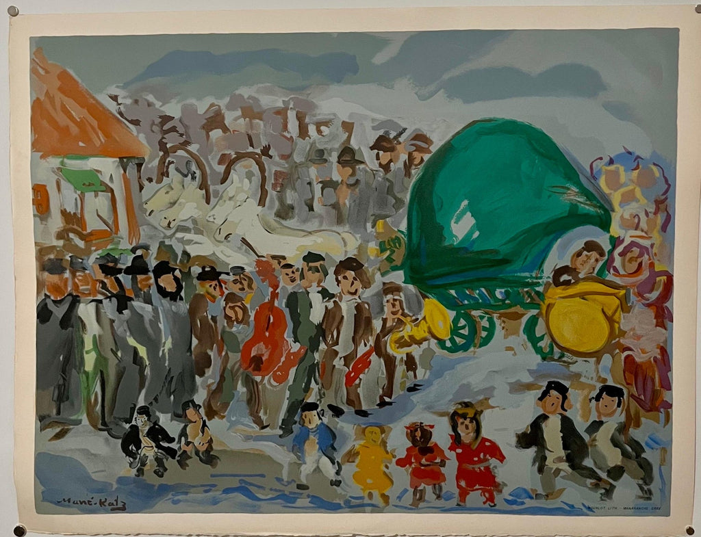 Colorful Russian French Judaica Jewish Shtetl Wedding Lithograph Mourlot Paris