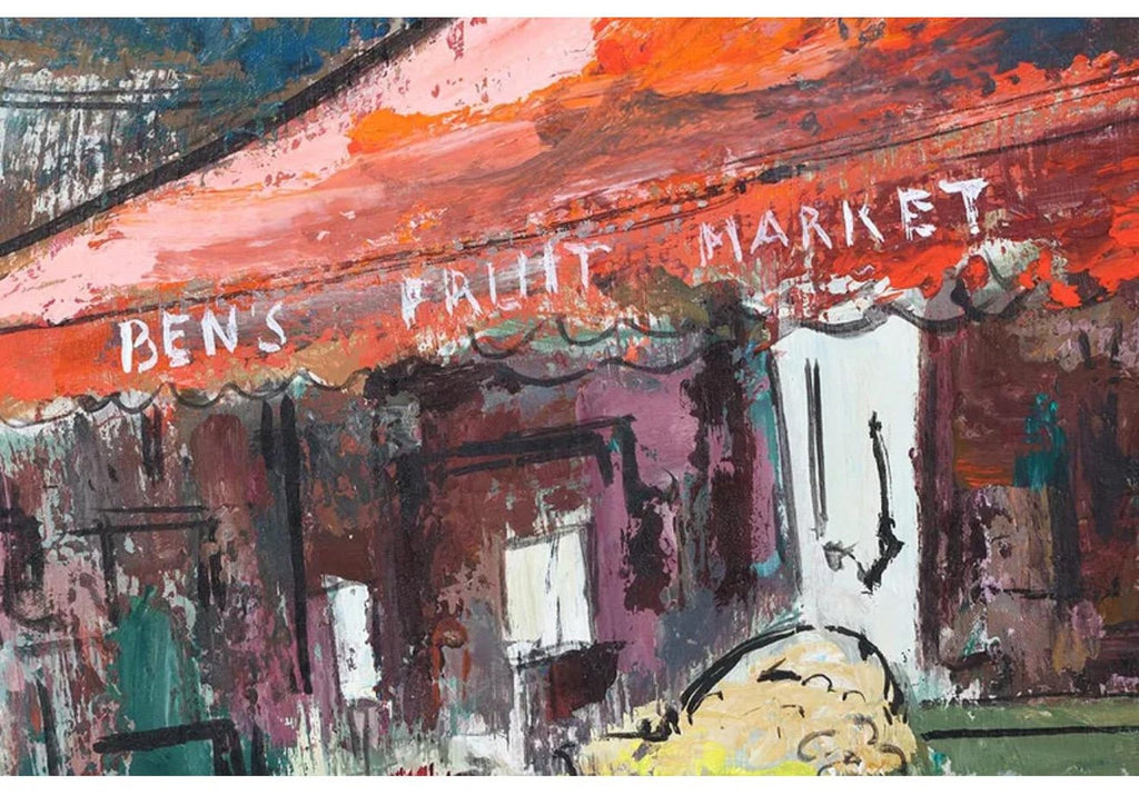 Modernist Oil Painting George Schwacha Brooklyn Street Scene Fruit Market WPA