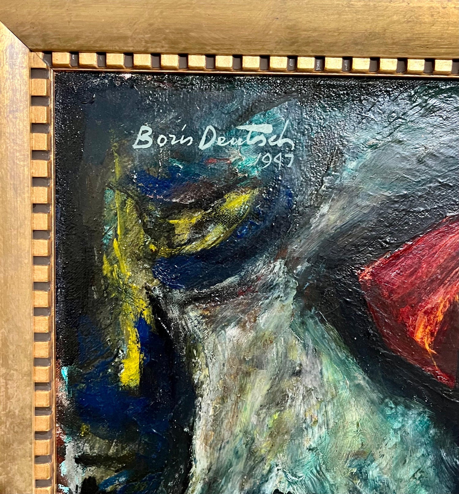 1947 Expressionist Oil Painting Flute Player Musician Boris Deutsch WPA Artist