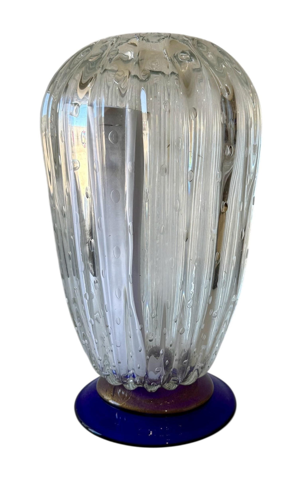 Seguso Murano Italian Art Glass Cobalt Gold Aventurine Footed Vase Sculpture