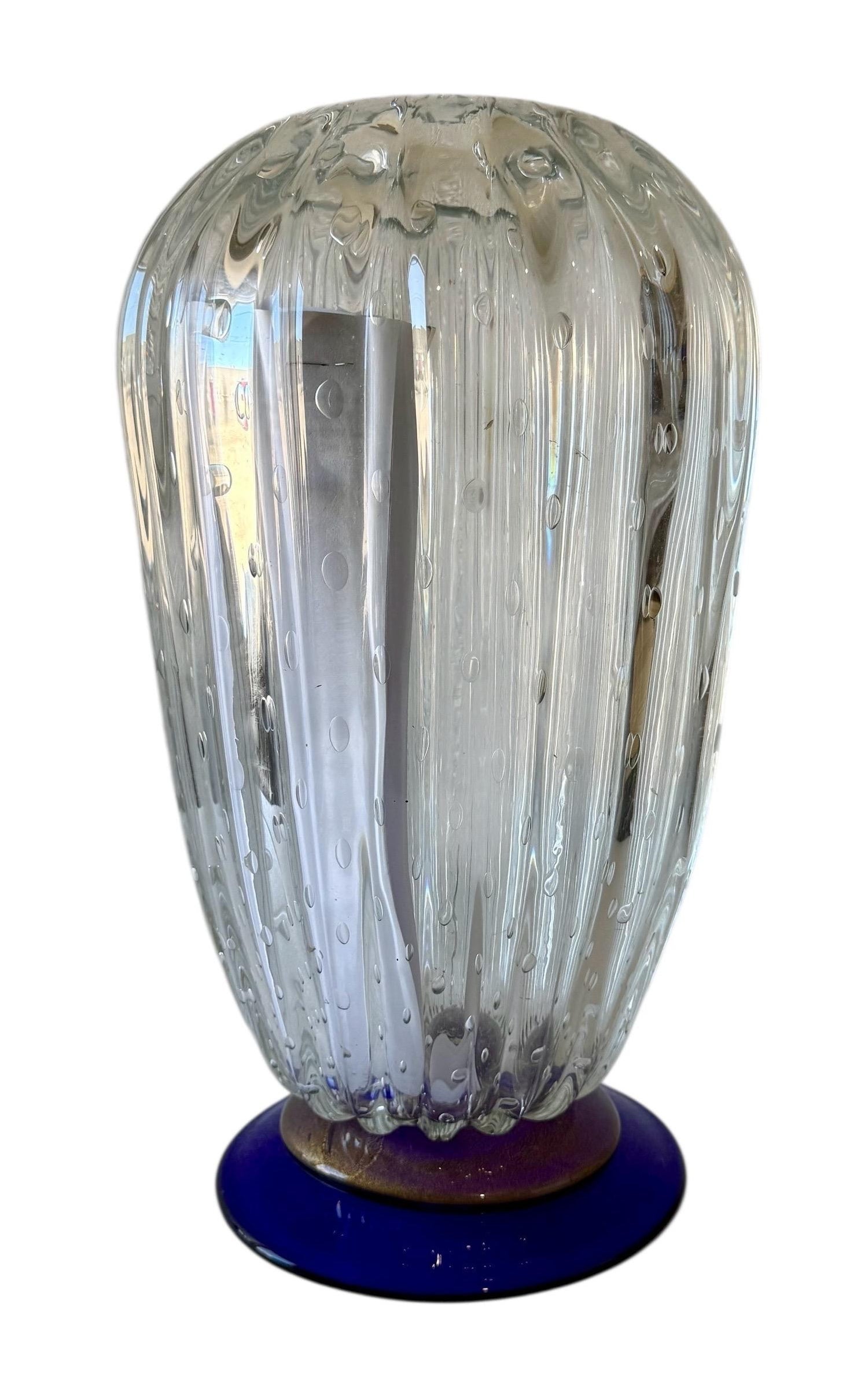 Seguso Murano Italian Art Glass Cobalt Gold Aventurine Footed Vase Sculpture