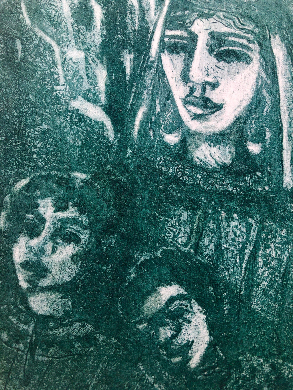 Modernist "Jethro" Aquatint Etching Israeli Judaica Bezalel School Woman Artist