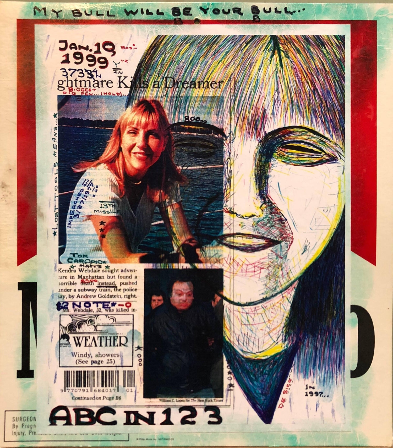Mixed Media Outsider Art Original Photo Collage Drawing 2 Sided