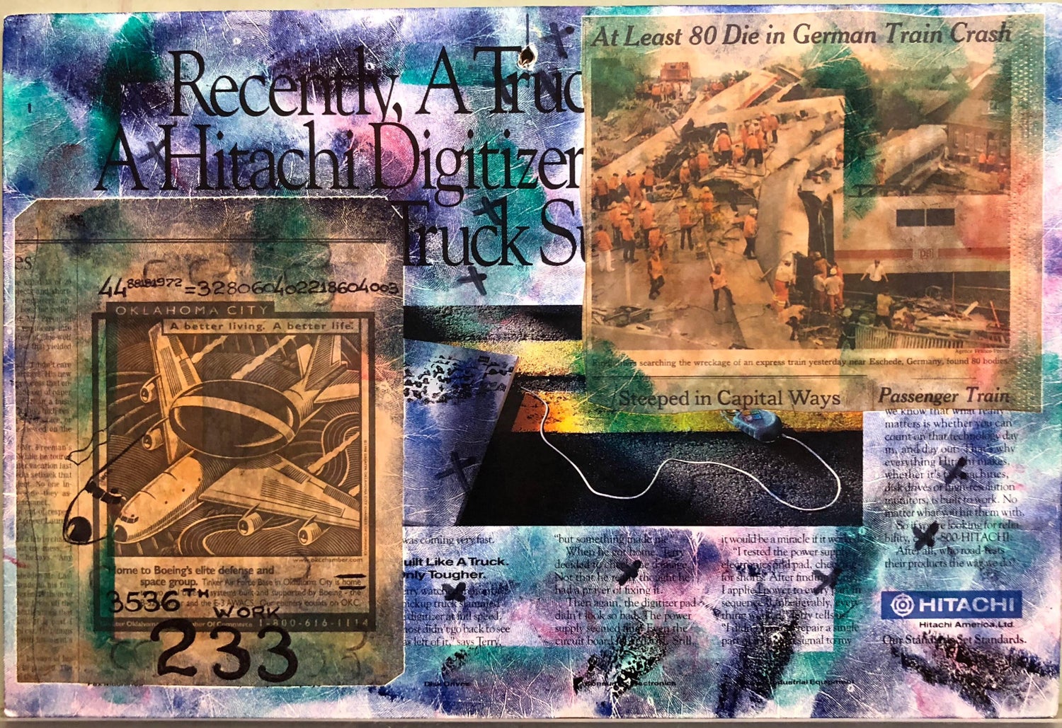 Mixed Media Outsider Visionary Art Newspaper Photo Collage 2 Sided Laminated