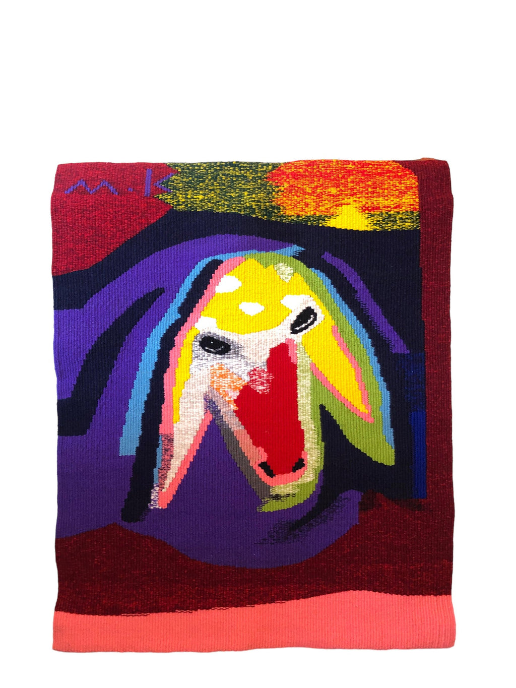 Israeli Hand Woven Colorful Wool Tapestry Weaving Menashe Kadishman Sheep Head