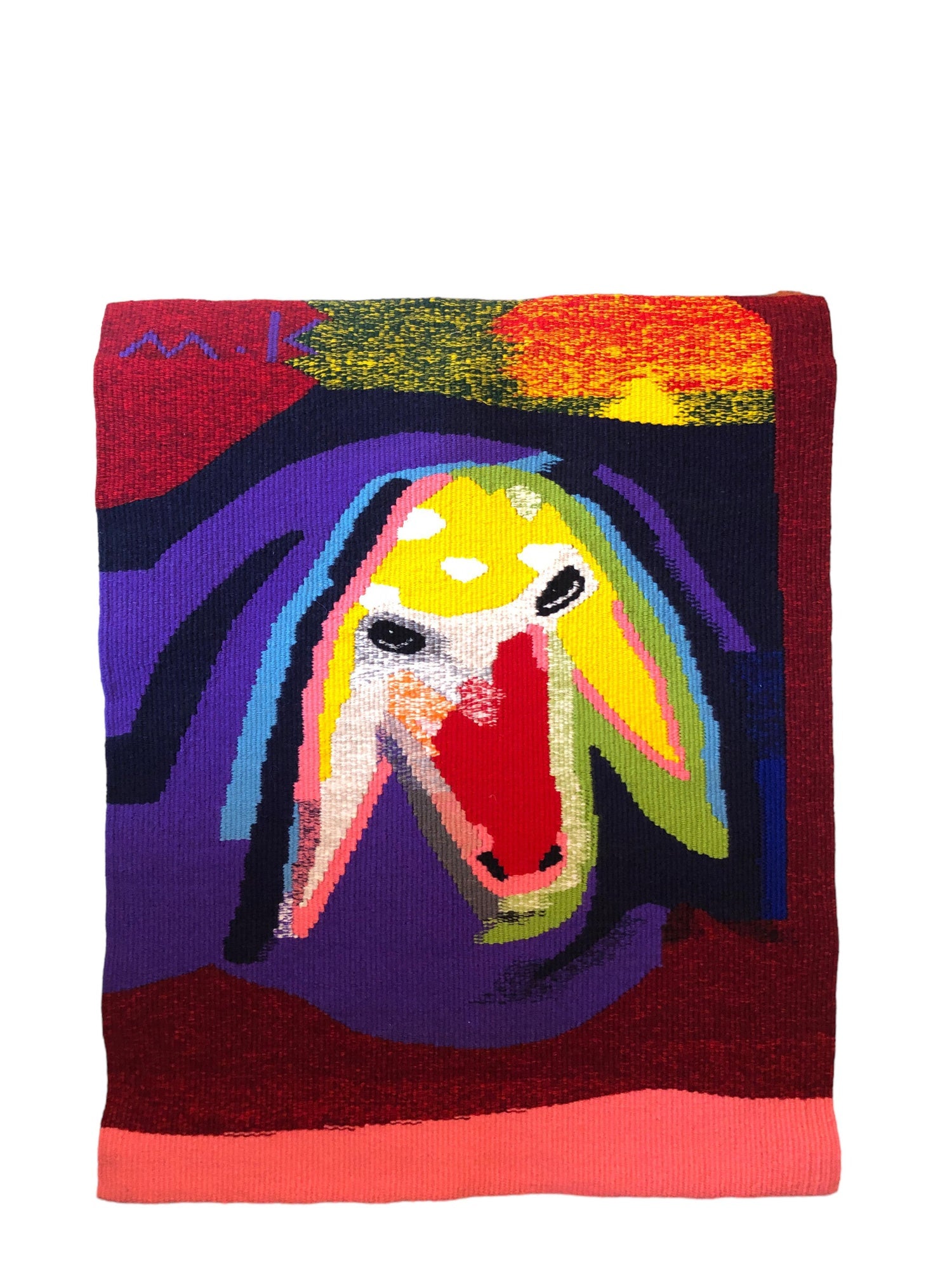 Israeli Hand Woven Colorful Wool Tapestry Weaving Menashe Kadishman Sheep Head