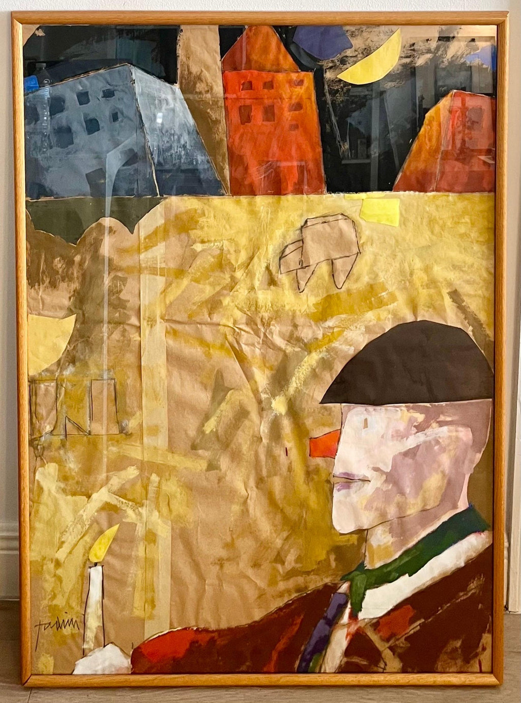 Italian Pop Art Mixed Media Surrealist Painting Collage Gouache Emilio Tadini