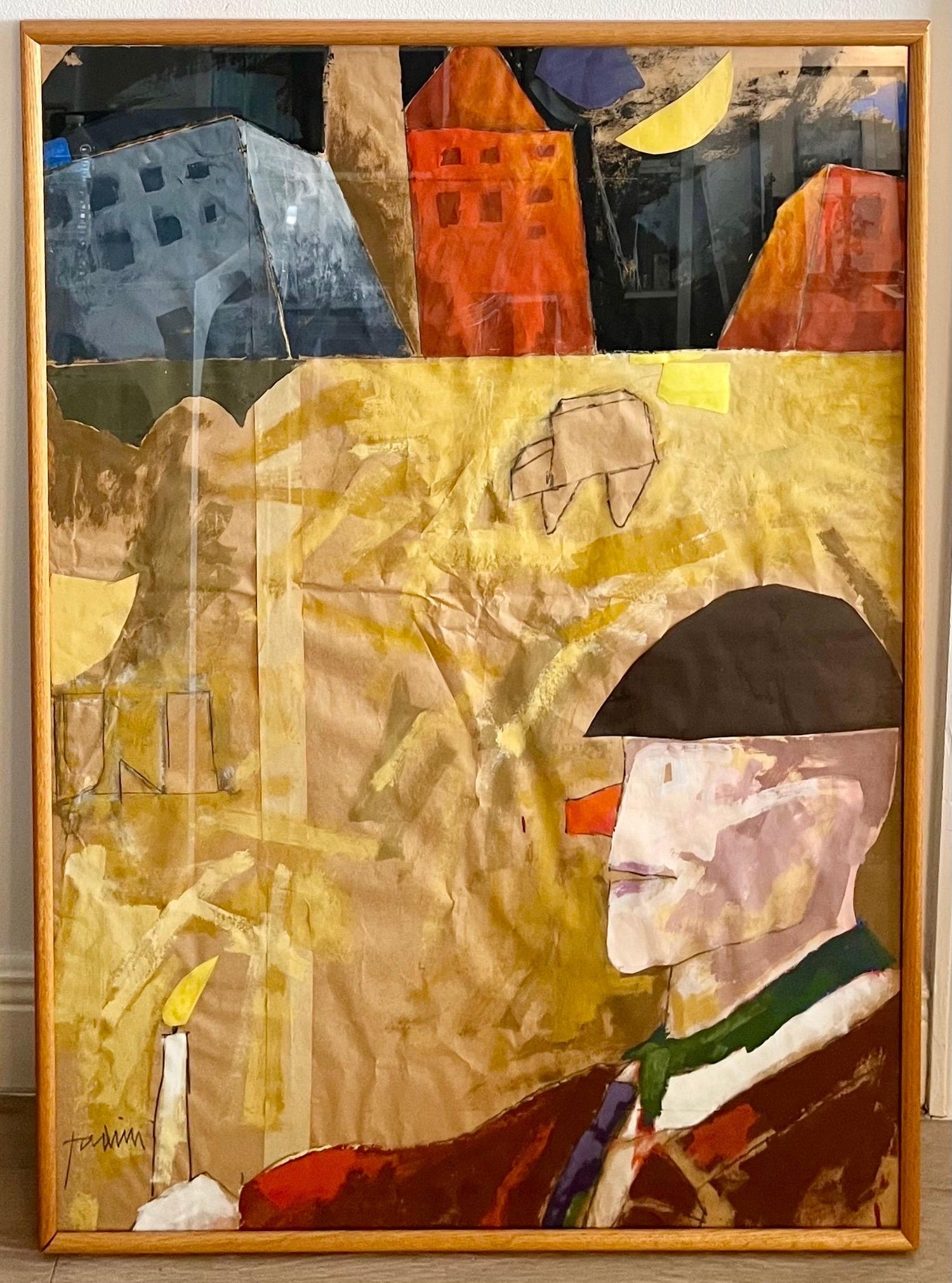 Italian Pop Art Mixed Media Surrealist Painting Collage Gouache Emilio Tadini