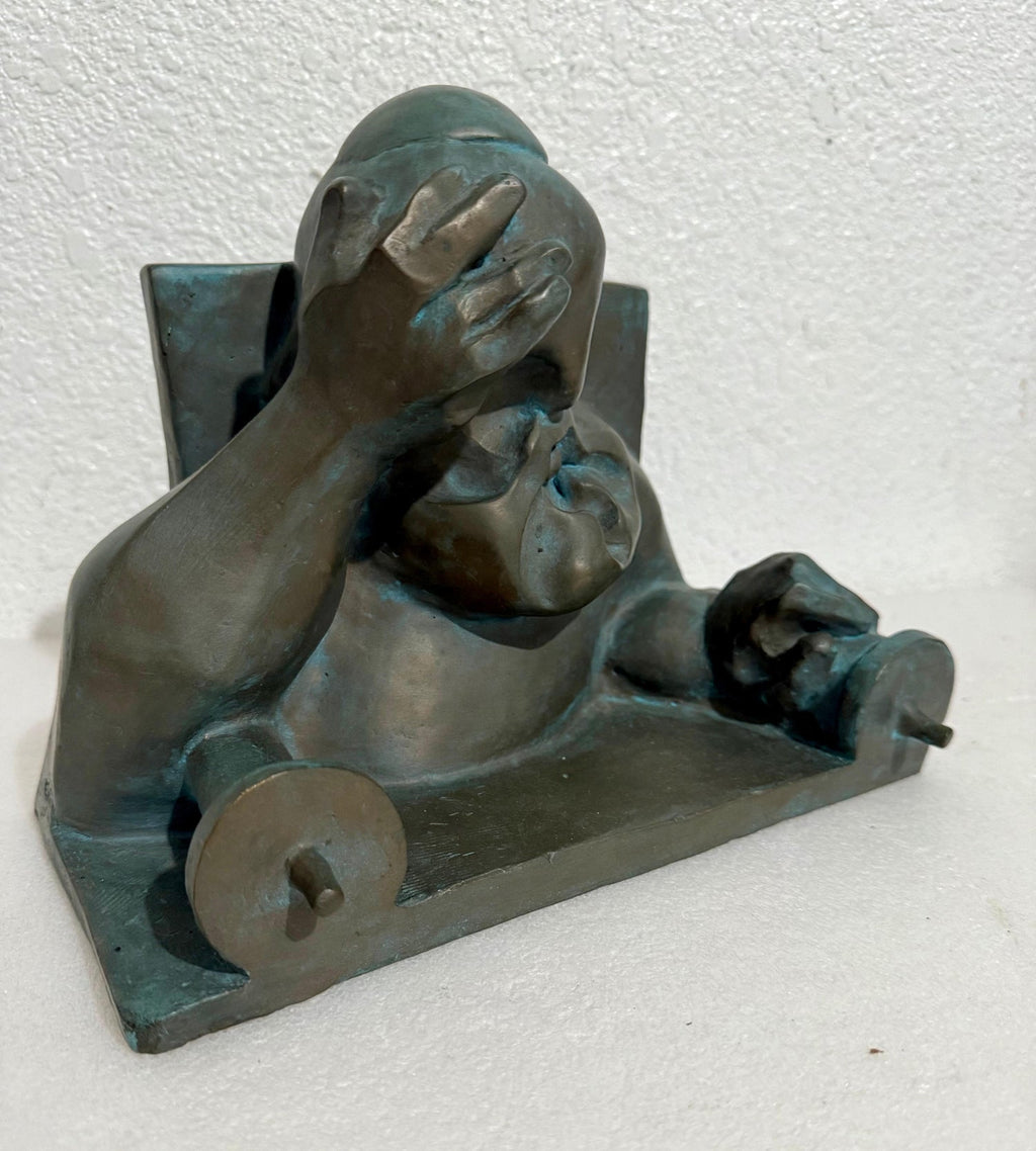 Ted Egri Taos Modernist Judaica Cubist Bronze Sculpture Rabbi & Torah WPA Artist