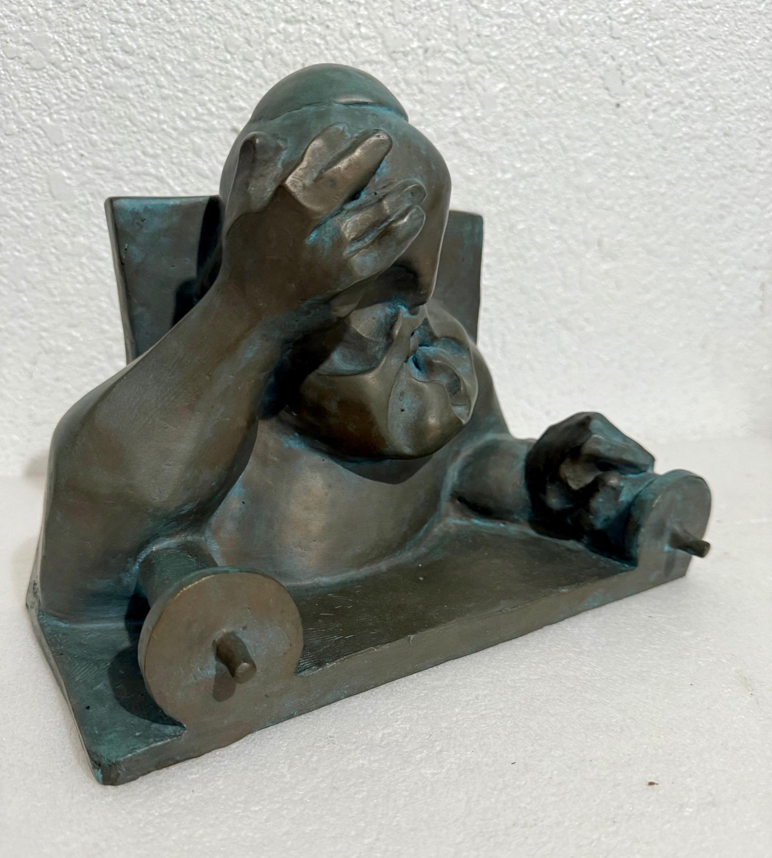 Ted Egri Taos Modernist Judaica Cubist Bronze Sculpture Rabbi & Torah WPA Artist