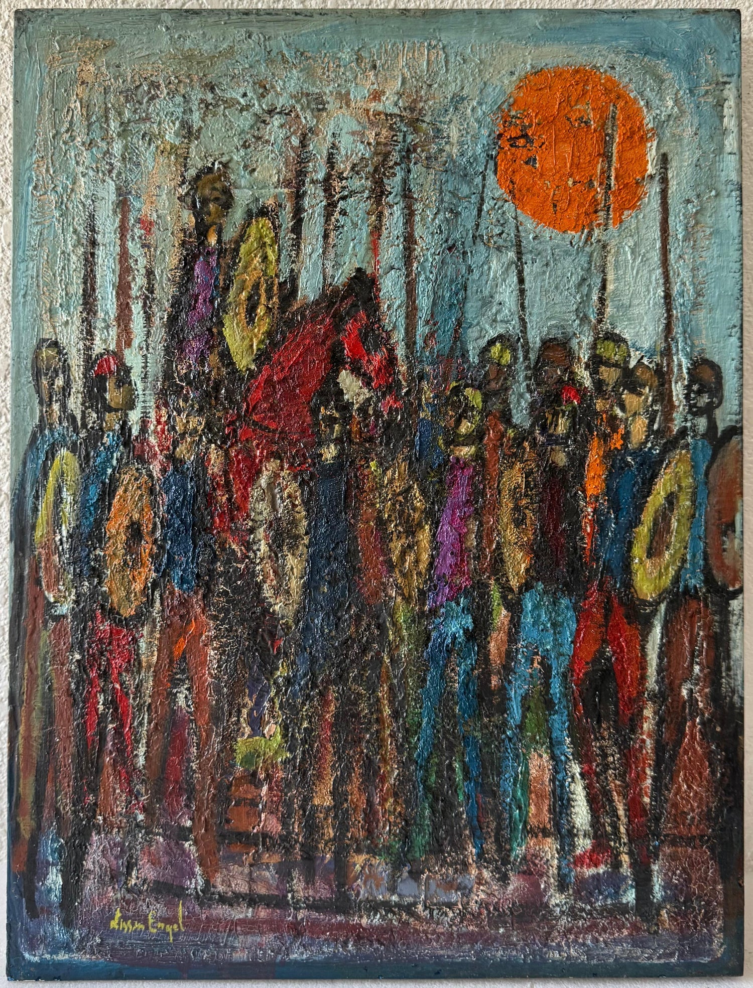 Mod French Oil Painting Semi Abstract Colorful Composition Israeli Nissan Engel