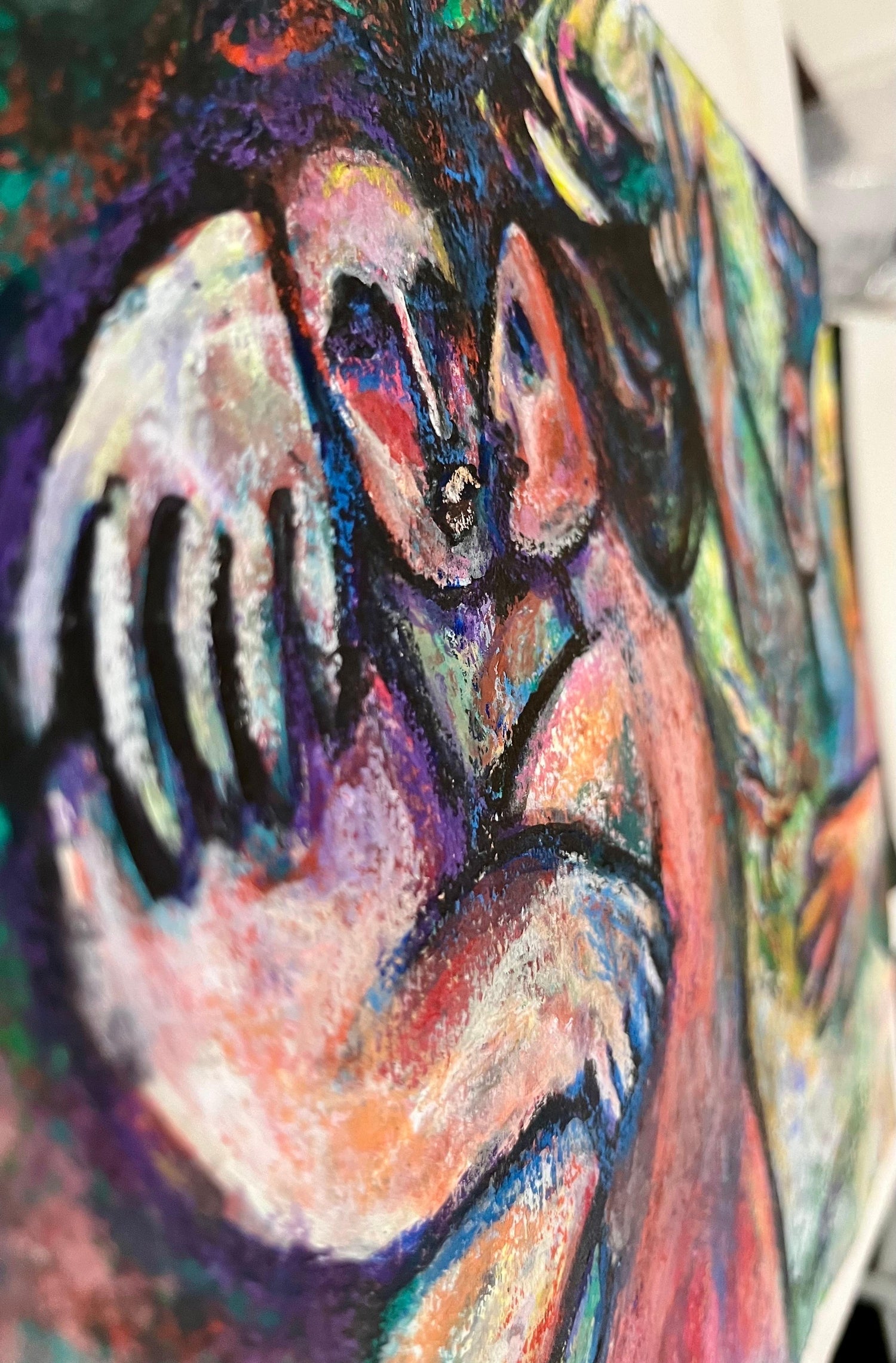 Israeli Judaica Original Painting "The Lovers" in Garden Polish Artist Arie Dubi