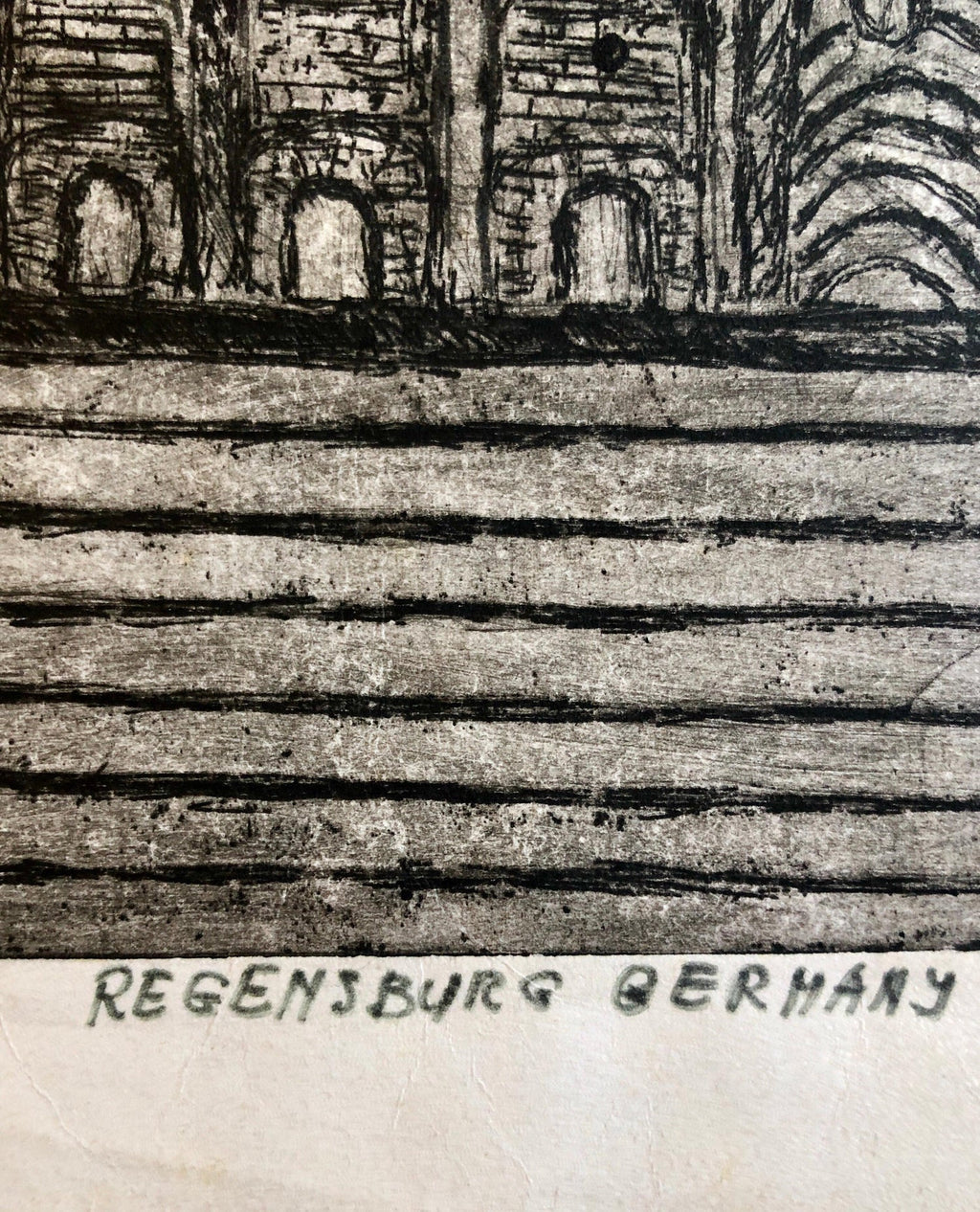 Regensburg Germany Jewish Memorial Etching Destroyed Synagogue Folk Art Judaica