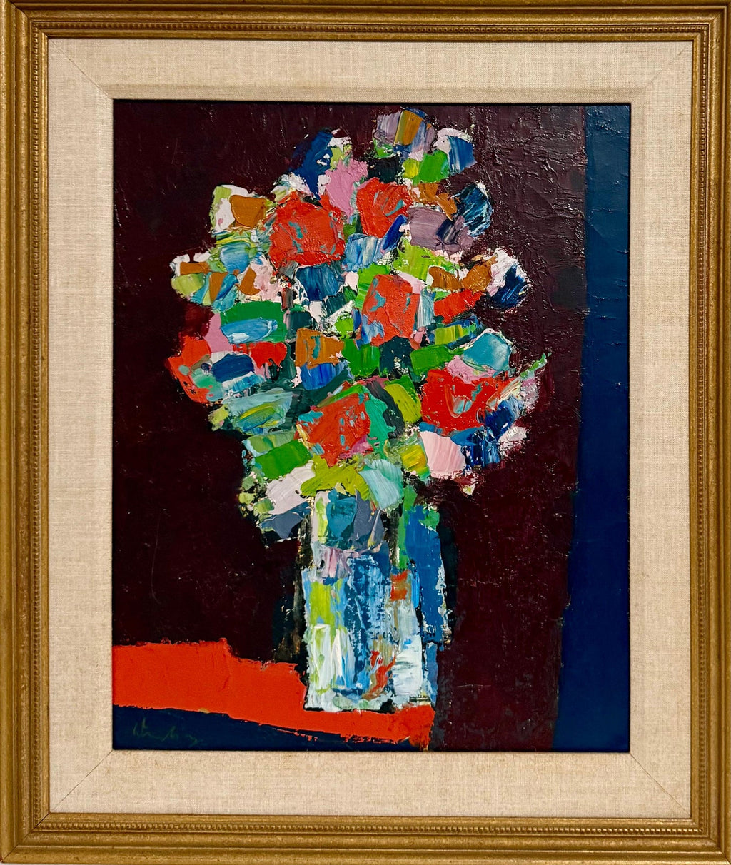 German American Abstract Expressionist Erwin Wending Oil Painting Bold Flowers