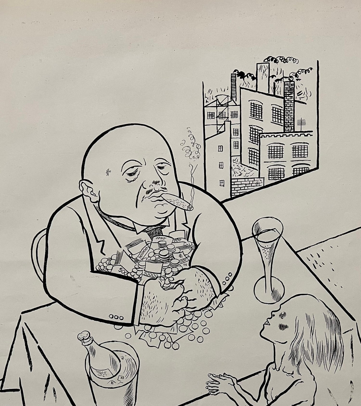 Large George Grosz 1923 Lithograph Die Rauber German Expressionism WPA Realism